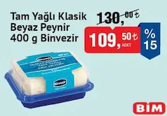 BİNVEZİR TAM YAĞLI KLASİK BEYAZ PEYNİR 400 G fiyat ve kampanya bilgisi